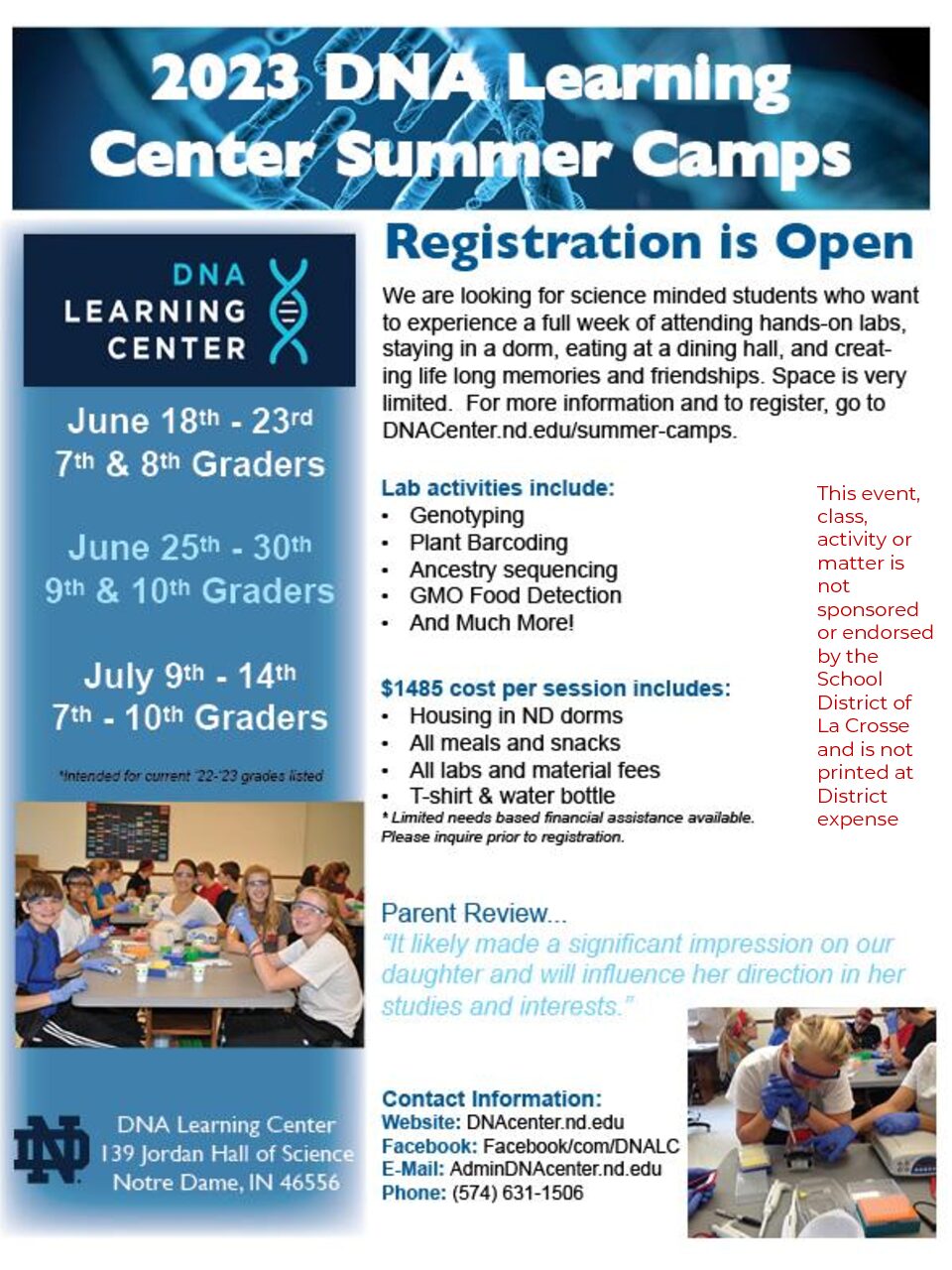 DNA Learning Center Summer Camps 2023
