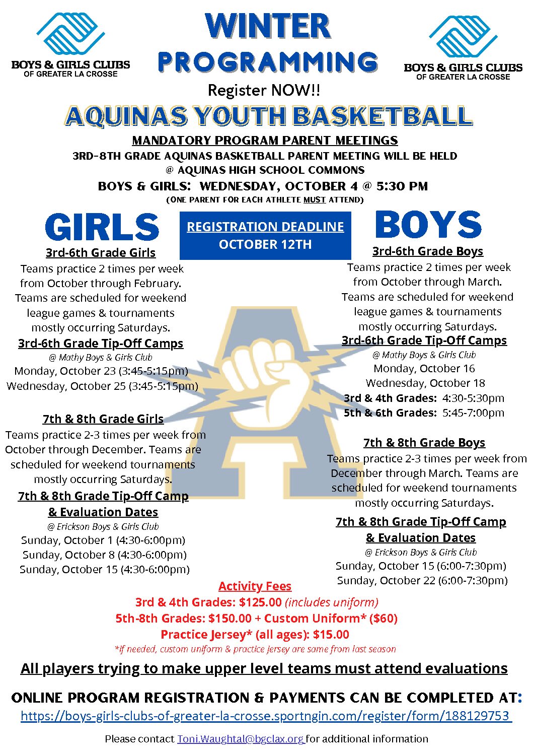 Winter Programming – 3rd-8th Grade Aquinas Youth Basketball