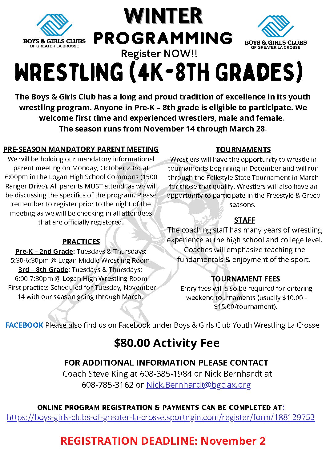 Winter Programming – 4k-8th Grade Youth Wrestling